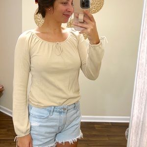 (banana republic) beige long sleeve comfy layering top w/string tie details